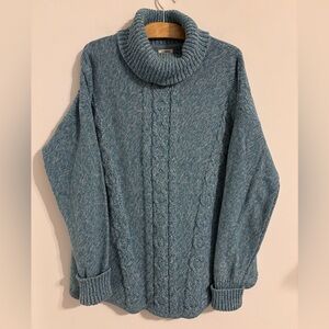 L.L. Bean Aqua Blue Cable-knit Cowl Neck Sweater